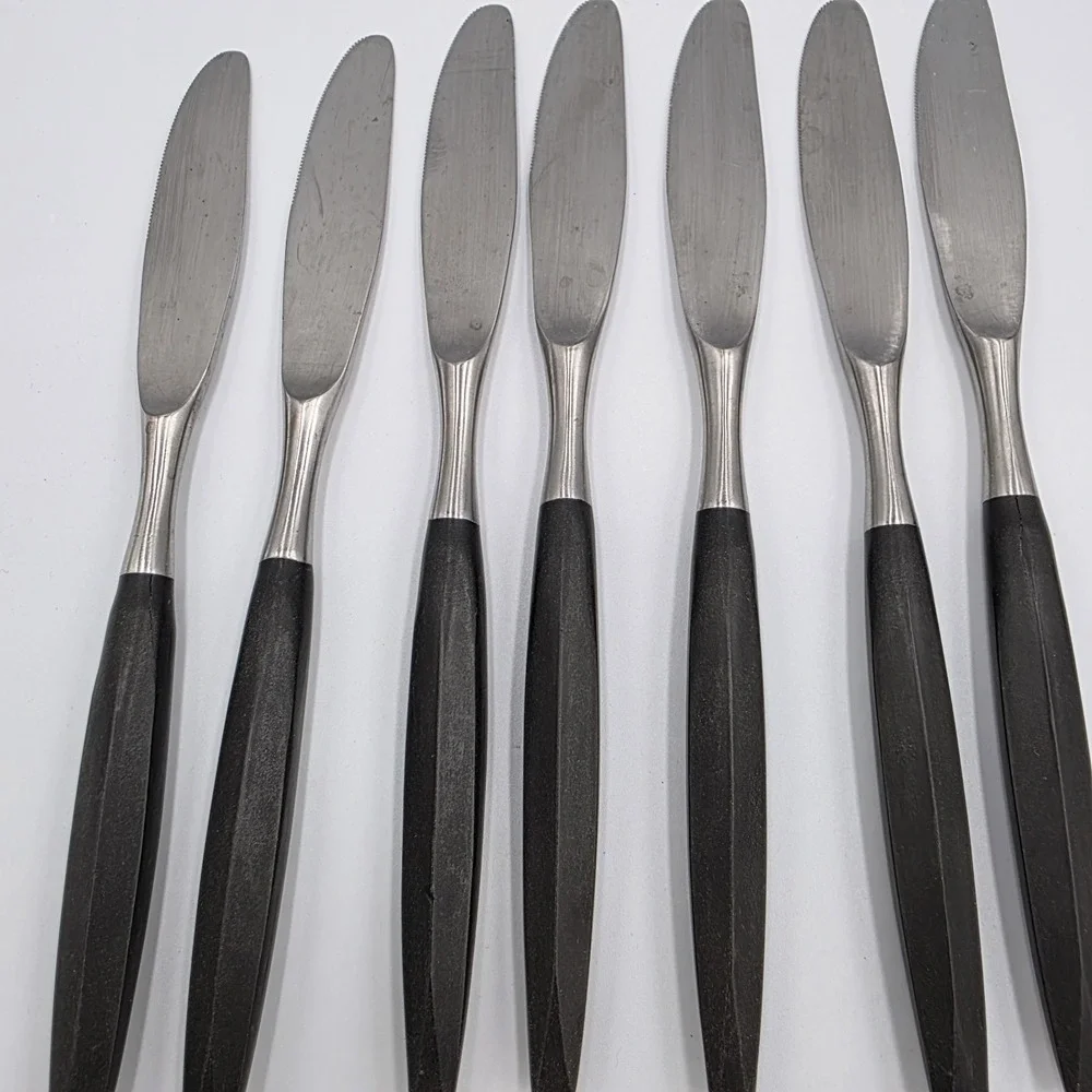 Viking Forged Stainless Steel Knives Japan 8 Piece Cosmic Black Metal Handle VTG